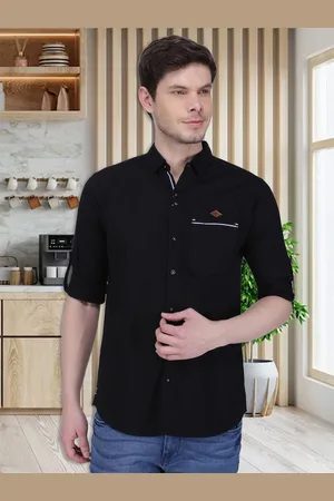 Kuons Avenue Men Black Slim Fit Solid Casual Shirt