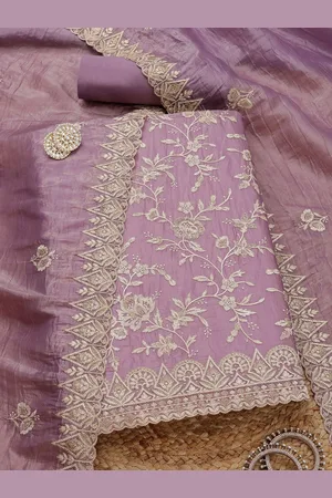 Soch Floral Embroidered Sequinned Crushed Silk Unstitched Dress Material