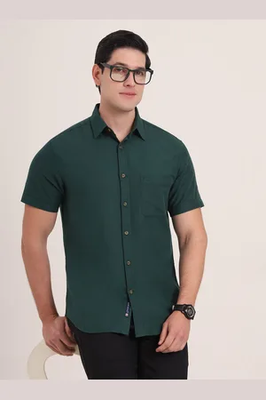Greenfibre Men Regular Fit Spread Collar Solid Cotton Casual Shirt