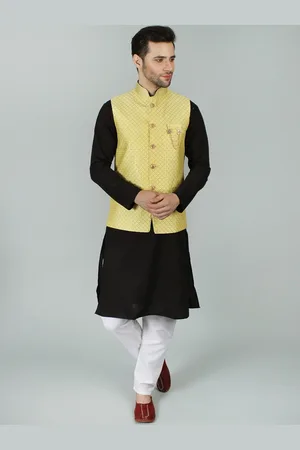 Exotic India Art Silk Lucknowi Thread Embroidery with Sequins work Nehru Jacket Waist Coat