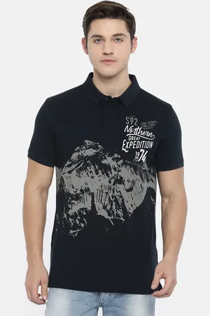 SPYKAR Men Navy Blue Printed Slim Fit Polo Collar Pure Cotton T-shirt