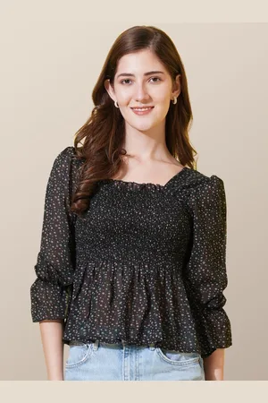 Chemistry Floral Print Puff Sleeve Georgette Peplum Top