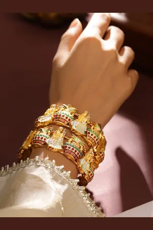 Rubans Set of 2 22K Gold Plated Handcrafted Bridal Bangles with Multicolor Enamel Work