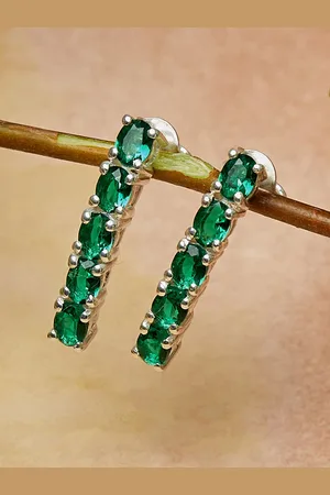Studio Voylla Women Green 925 Sterling Silver Hoop Earring