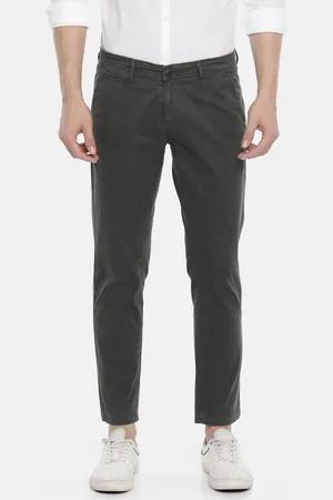 SPYKAR Men Grey & Green Slim Fit Solid Regular Trousers