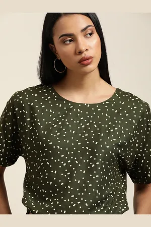 Invictus Women Olive Green & Beige Printed Top