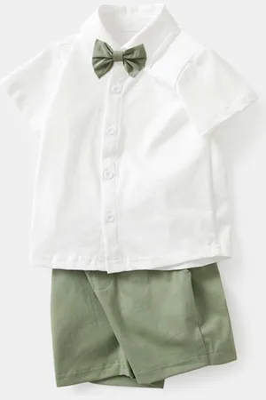 Stylecast Boys White & Green Pure Cotton Shirt with Shorts