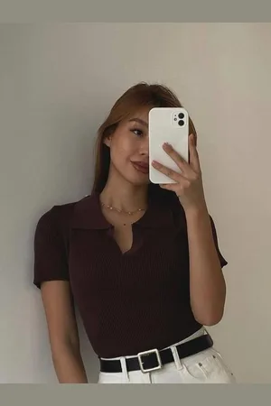 HERE&NOW Women Shirt Collar Short Sleeves Top