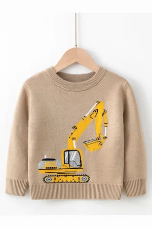 Stylecast Boys Brown & Yellow Graphic Printed Round Neck Pullover Sweater