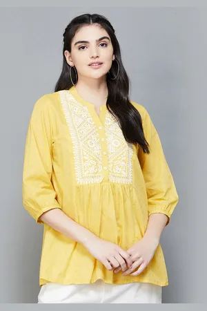Lifestyle Floral Embroidered Mandarin Collar Cotton Tunic