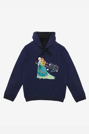 YK Girls Navy Blue Disney Princess Printed Hooded Sweatshirt