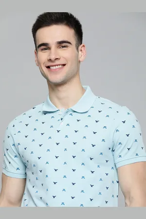 Mast & Harbour Men Blue Printed Cotton Polo Collar T-shirt