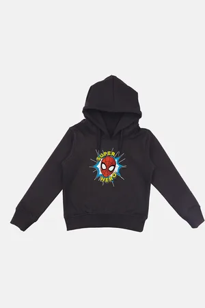 YK Boys Black Avengers Spiderman Print Hoodie With Attached Face Covering
