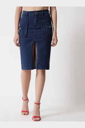 The Dry State Women Blue Solid Pure Cotton Denim Skirts