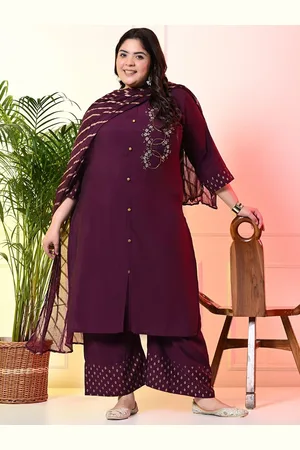 DesiNoor Plus Size Floral Embroidered Kurta With Palazzos & Dupatta