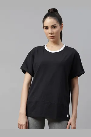 Under Armour Women Black Solid Charged Cotton Short Sleeve Pure Cotton T-shirt