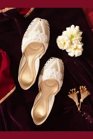 JM Looks Embellished Round Toe Flat Jutti with Comfortable Sole For Womens & Girls