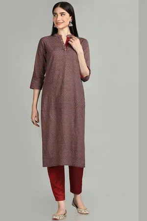 DIVASTRI Floral Printed Mandarin Collar Cotton Straight Kurta