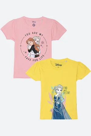 YK Girls Pink & Yellow 2 Humor & Comic Printed Pure Cotton T-shirt