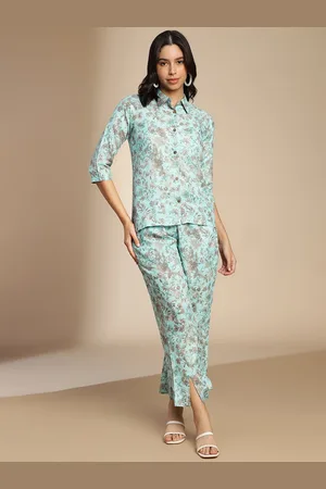 Roadster The Lifestyle Co Floral Printed Pure Cotton Shirt & Trousers Co-Ords