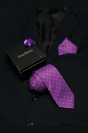 LOUIS STITCH Men Purple Printed Italian Silk Accessory Gift Set