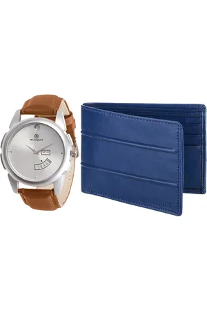 MARKQUES Men Brown & Blue Solid Leather Accessory Gift Set