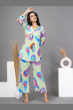 Moda Rapido Printed V-Neck Top With Trouser Co-Ords