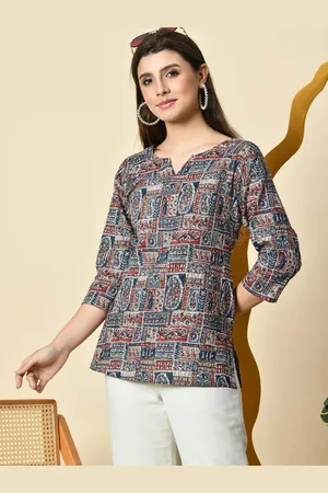 AO Services Women V Neck Three-Quarter Sleeves Printed Tunic