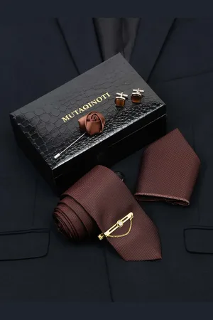 MUTAQINOTI Men Geometric Self Design Silk Necktie Accessory Gift Set