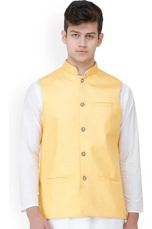 Exotic India Zero Checks in Weave Pocket Square Nehru Jacket