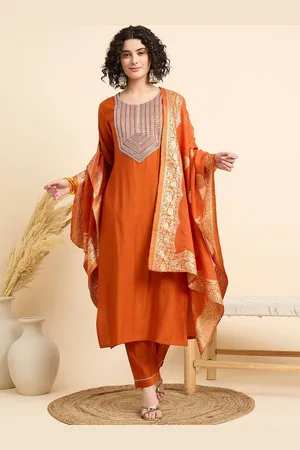 Kalini Women Embroidered Regular Chikankari Pure Silk Kurta with Trousers & With Dupatta