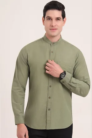 Greenfibre Men Regular Fit Band Collar Solid Cotton Casual Shirt