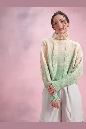 DressBerry Cable Knit Turtle Neck Ombre Effect Pullover