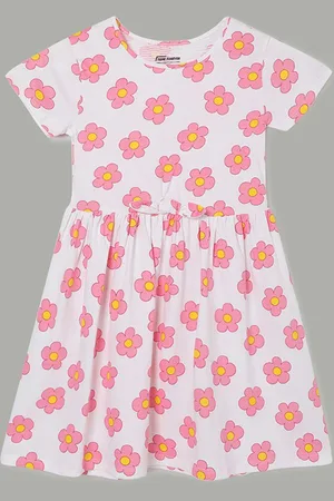 Lifestyle Girls Floral Printed Round Neck Pure Cotton Fit & Flare Dress