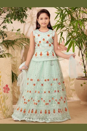 Aarika Girls Embroidered Thread Work Ready to Wear Lehenga & Blouse With Dupatta