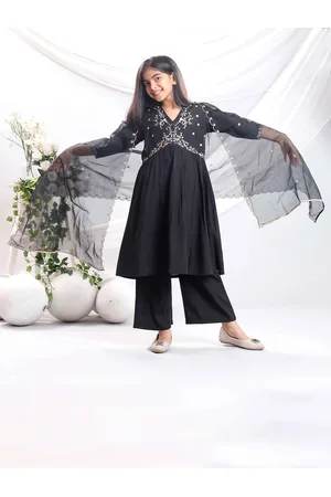 misbis Girls Floral Embroidered Regular Sequinned Kurti with Palazzos & With Dupatta