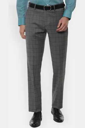 Louis Philippe Gods & Kings Men Grey Checked Formal Trousers