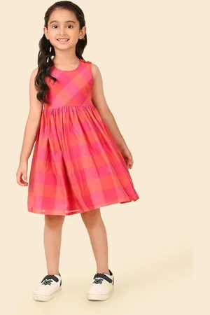 Fabindia Girls Checked Fit & Flare Dress