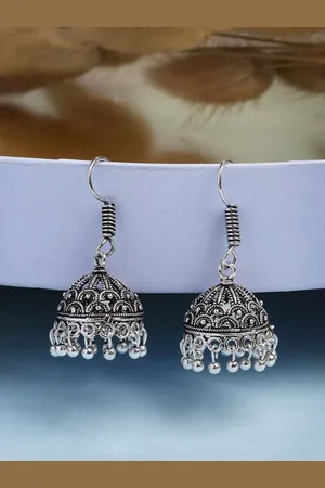 Anouk Women Silver Plated German Silver Jhumka Earrings