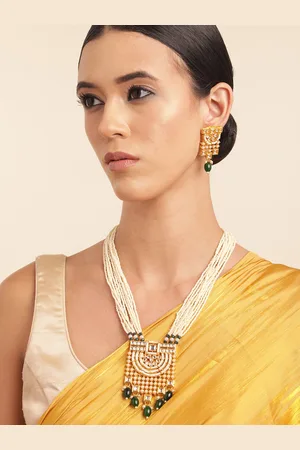 Anouk Gold Plated Kundan Studded Beaded Premium Layered Necklace & Earring Set