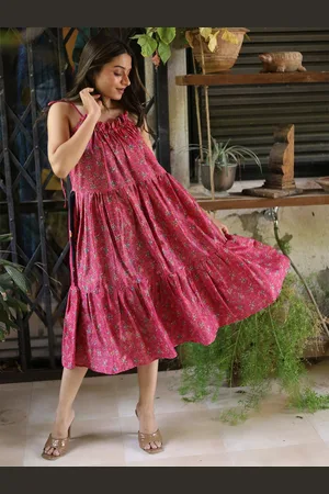 Exotic India Vintage Pure Silk Jodhpur Ruffle Dress