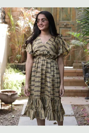 Exotic India Tropical Printed Pure Silk Vintage Summer Warp Dress