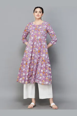 Lifestyle Floral Printed Thread Work Pure Cotton Anarkali Kurta
