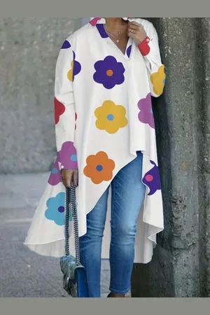 all about you Print Mandarin Collar Longline Top