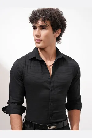 Highlander Men Slim Fit Spread Collar Horizontal Striped Cotton Casual Shirt