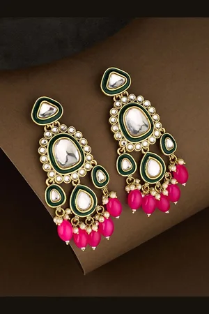 ATIBELLE Gold-Plated Kundan Studded Contemporary Shaped Drop Earrings