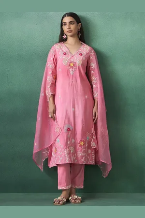 AUTUMN LANE Women Floral Embroidered Thread Work Kurta with Trousers & With Dupatta