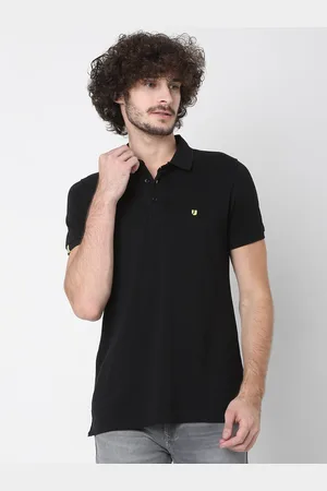 SPYKAR Men Black Solid Cotton Polo Collar Lounge Tshirts
