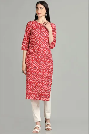 DIVASTRI Bandhani Printed Round Neck Straight Cotton Kurta