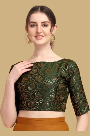 OOMPH Women Woven Design Boat Neck Saree Blouse
